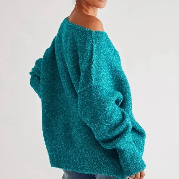 Free People Turquoise Moira Off-Shoulder Sweater - Picture 2 of 4